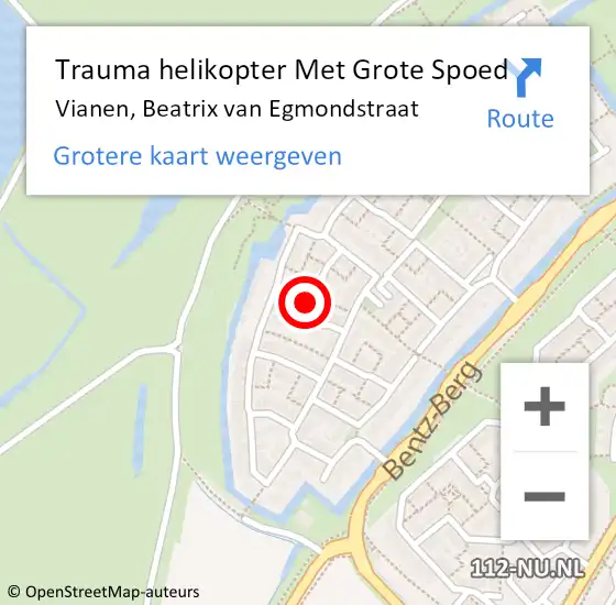Locatie op kaart van de 112 melding: Trauma helikopter Met Grote Spoed Naar Vianen, Beatrix van Egmondstraat op 16 februari 2023 08:28