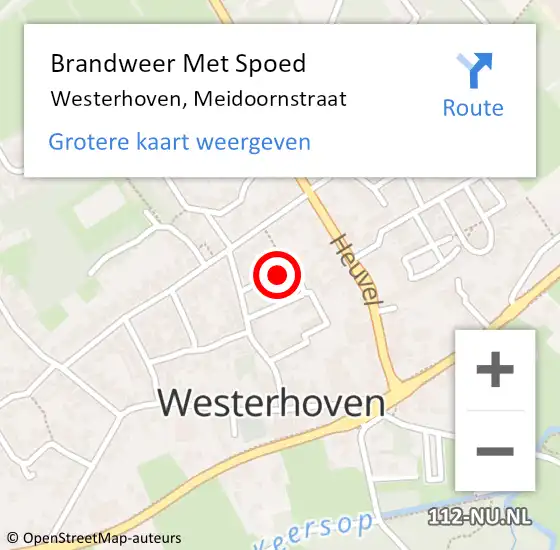 Locatie op kaart van de 112 melding: Brandweer Met Spoed Naar Westerhoven, Meidoornstraat op 16 februari 2023 08:41