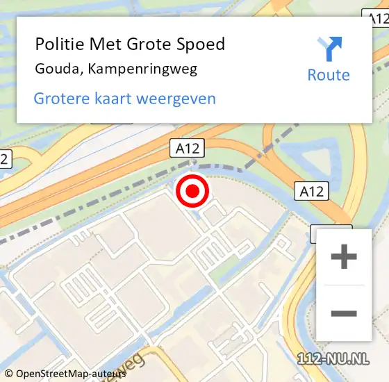 Locatie op kaart van de 112 melding: Politie Met Grote Spoed Naar Gouda, Kampenringweg op 16 februari 2023 09:01