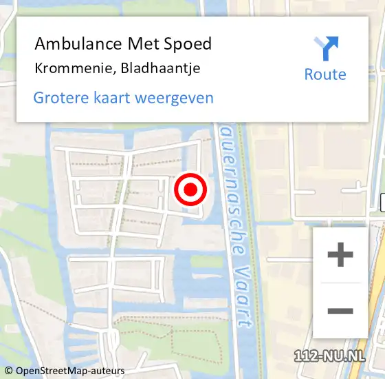 Locatie op kaart van de 112 melding: Ambulance Met Spoed Naar Krommenie, Bladhaantje op 16 februari 2023 09:35