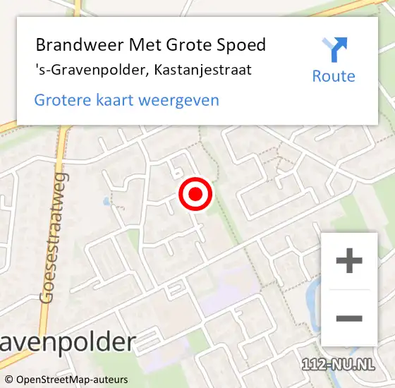 Locatie op kaart van de 112 melding: Brandweer Met Grote Spoed Naar 's-Gravenpolder, Kastanjestraat op 16 februari 2023 10:05