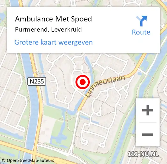 Locatie op kaart van de 112 melding: Ambulance Met Spoed Naar Purmerend, Leverkruid op 16 februari 2023 11:00