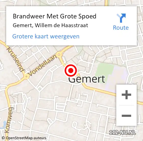 Locatie op kaart van de 112 melding: Brandweer Met Grote Spoed Naar Gemert, Willem de Haasstraat op 16 februari 2023 11:08