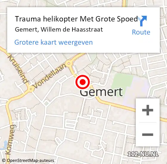 Locatie op kaart van de 112 melding: Trauma helikopter Met Grote Spoed Naar Gemert, Willem de Haasstraat op 16 februari 2023 11:15