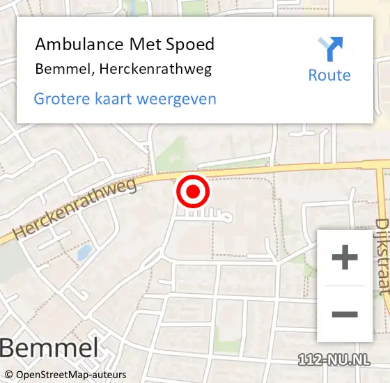 Locatie op kaart van de 112 melding: Ambulance Met Spoed Naar Bemmel, Herckenrathweg op 16 februari 2023 11:35