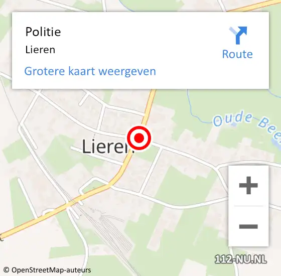 Locatie op kaart van de 112 melding: Politie Lieren op 16 februari 2023 11:44