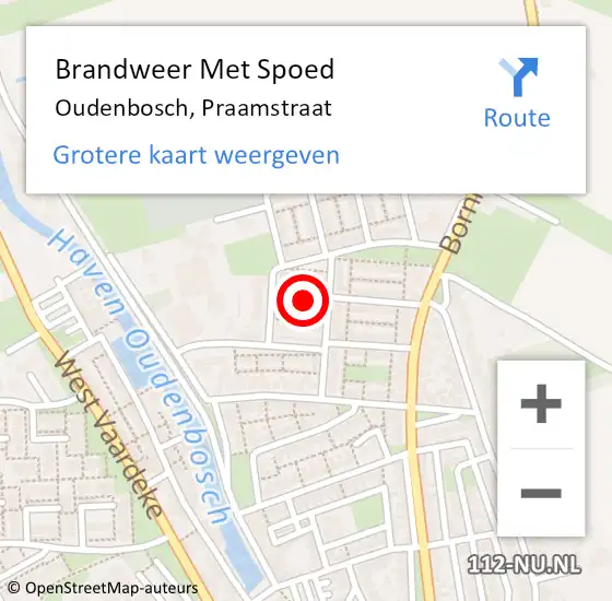 Locatie op kaart van de 112 melding: Brandweer Met Spoed Naar Oudenbosch, Praamstraat op 16 februari 2023 11:47