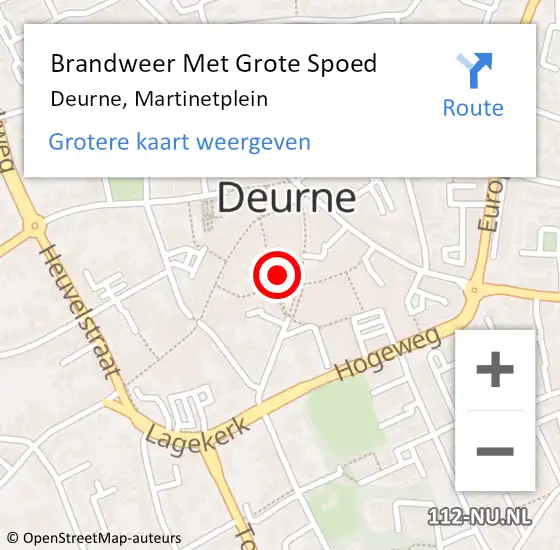 Locatie op kaart van de 112 melding: Brandweer Met Grote Spoed Naar Deurne, Martinetplein op 16 februari 2023 12:26