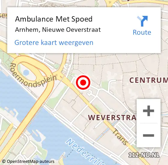 Locatie op kaart van de 112 melding: Ambulance Met Spoed Naar Arnhem, Nieuwe Oeverstraat op 15 augustus 2014 19:17