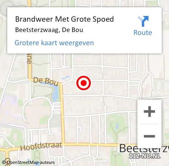 Locatie op kaart van de 112 melding: Brandweer Met Grote Spoed Naar Beetsterzwaag, De Bou op 16 februari 2023 13:08