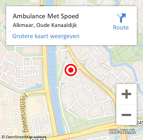 Locatie op kaart van de 112 melding: Ambulance Met Spoed Naar Alkmaar, Oude Kanaaldijk op 16 februari 2023 13:22