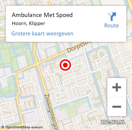 Locatie op kaart van de 112 melding: Ambulance Met Spoed Naar Hoorn, Klipper op 16 februari 2023 13:31