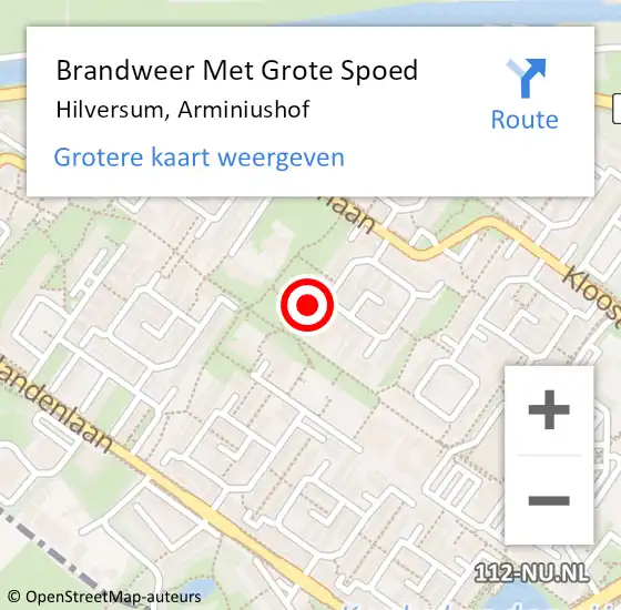 Locatie op kaart van de 112 melding: Brandweer Met Grote Spoed Naar Hilversum, Arminiushof op 16 februari 2023 13:33