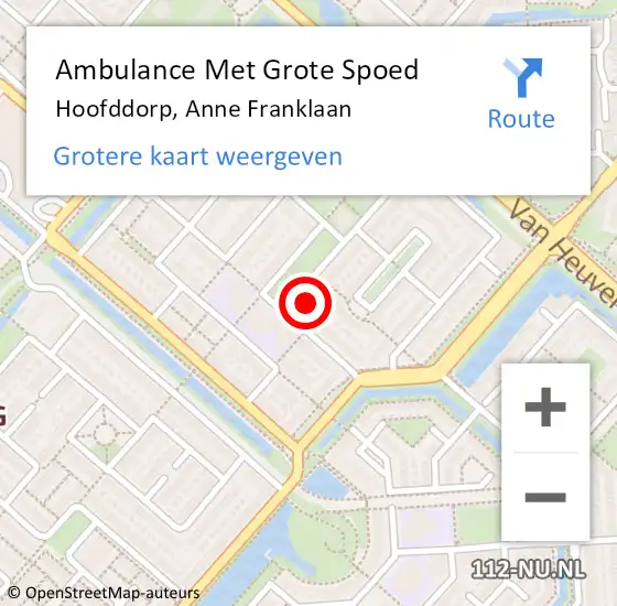 Locatie op kaart van de 112 melding: Ambulance Met Grote Spoed Naar Hoofddorp, Anne Franklaan op 16 februari 2023 14:00