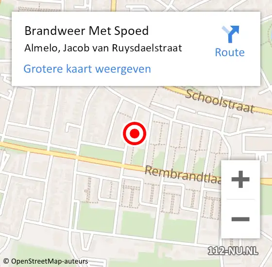 Locatie op kaart van de 112 melding: Brandweer Met Spoed Naar Almelo, Jacob van Ruysdaelstraat op 16 februari 2023 14:06