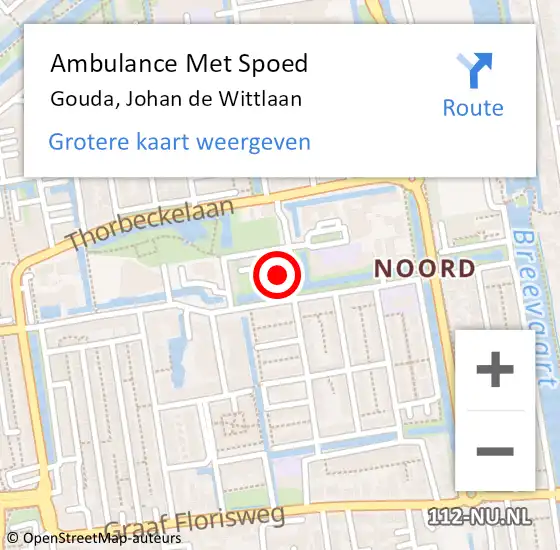 Locatie op kaart van de 112 melding: Ambulance Met Spoed Naar Gouda, Johan de Wittlaan op 16 februari 2023 14:22