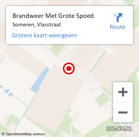 Locatie op kaart van de 112 melding: Brandweer Met Grote Spoed Naar Someren, Vlasstraat op 16 februari 2023 14:34