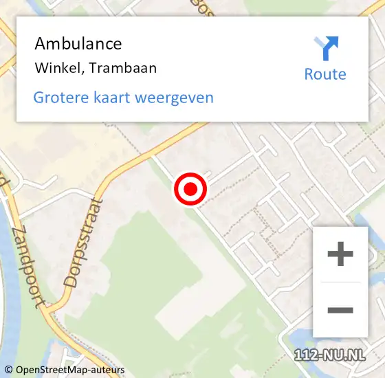 Locatie op kaart van de 112 melding: Ambulance Winkel, Trambaan op 16 februari 2023 15:04