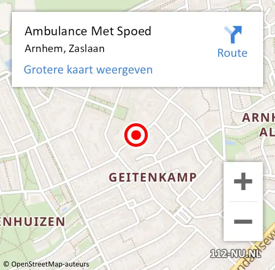 Locatie op kaart van de 112 melding: Ambulance Met Spoed Naar Arnhem, Zaslaan op 16 februari 2023 15:08