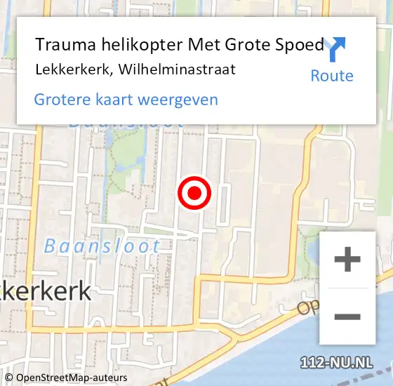 Locatie op kaart van de 112 melding: Trauma helikopter Met Grote Spoed Naar Lekkerkerk, Wilhelminastraat op 16 februari 2023 15:26