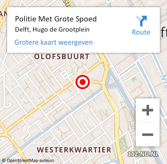 Locatie op kaart van de 112 melding: Politie Met Grote Spoed Naar Delft, Hugo de Grootplein op 16 februari 2023 15:28