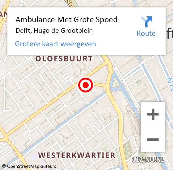 Locatie op kaart van de 112 melding: Ambulance Met Grote Spoed Naar Delft, Hugo de Grootplein op 16 februari 2023 15:28