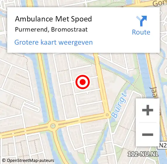 Locatie op kaart van de 112 melding: Ambulance Met Spoed Naar Purmerend, Bromostraat op 16 februari 2023 16:51