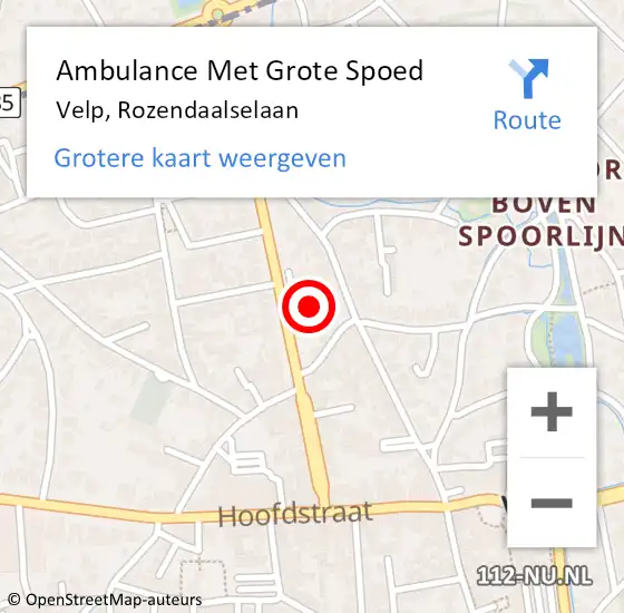 Locatie op kaart van de 112 melding: Ambulance Met Grote Spoed Naar Velp, Rozendaalselaan op 16 februari 2023 16:52