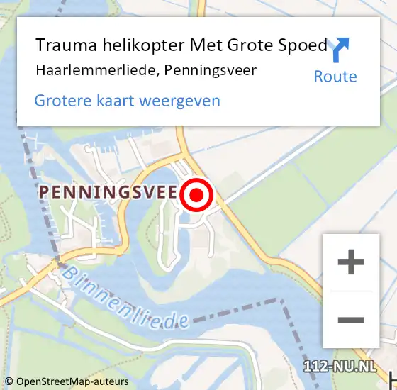 Locatie op kaart van de 112 melding: Trauma helikopter Met Grote Spoed Naar Haarlemmerliede, Penningsveer op 16 februari 2023 17:01