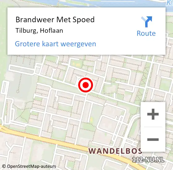 Locatie op kaart van de 112 melding: Brandweer Met Spoed Naar Tilburg, Hoflaan op 16 februari 2023 17:04