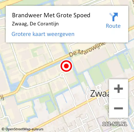 Locatie op kaart van de 112 melding: Brandweer Met Grote Spoed Naar Zwaag, De Corantijn op 16 februari 2023 17:11