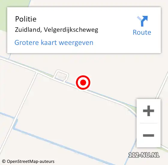 Locatie op kaart van de 112 melding: Politie Zuidland, Velgerdijkscheweg op 16 februari 2023 17:15