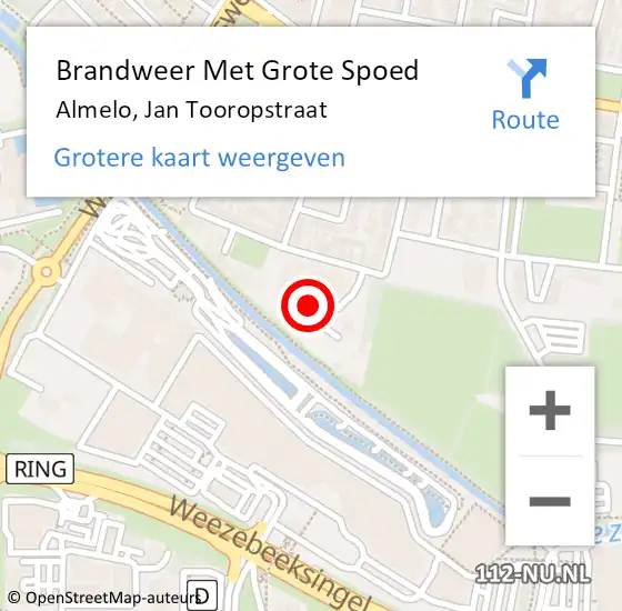 Locatie op kaart van de 112 melding: Brandweer Met Grote Spoed Naar Almelo, Jan Tooropstraat op 16 februari 2023 17:54