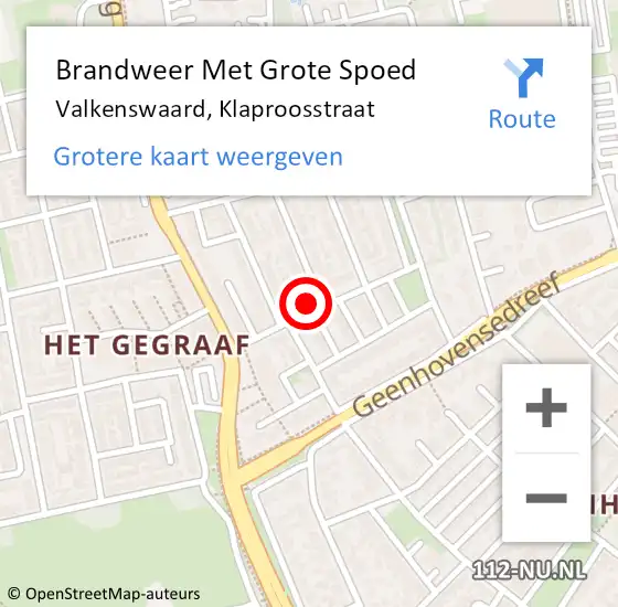 Locatie op kaart van de 112 melding: Brandweer Met Grote Spoed Naar Valkenswaard, Klaproosstraat op 16 februari 2023 18:05