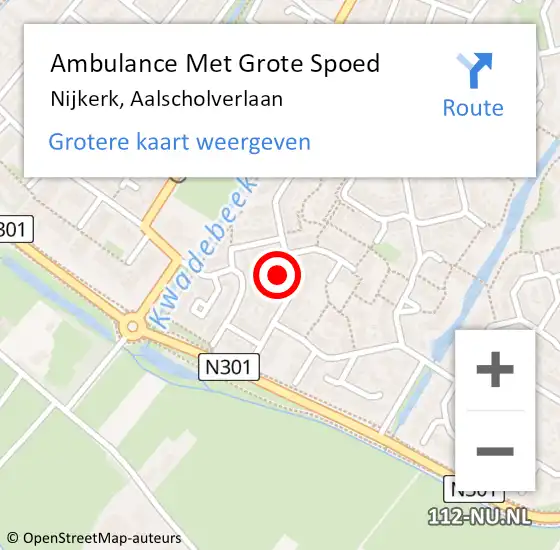 Locatie op kaart van de 112 melding: Ambulance Met Grote Spoed Naar Nijkerk, Aalscholverlaan op 16 februari 2023 18:07