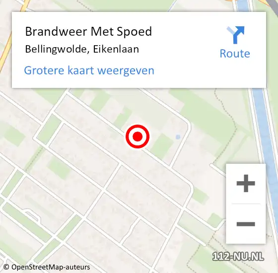 Locatie op kaart van de 112 melding: Brandweer Met Spoed Naar Bellingwolde, Eikenlaan op 16 februari 2023 18:54