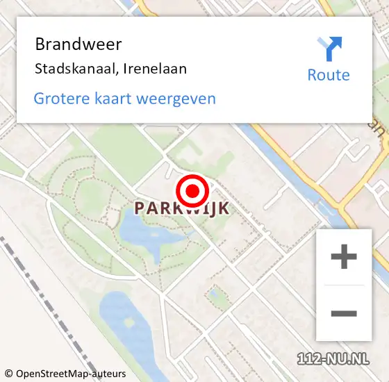 Locatie op kaart van de 112 melding: Brandweer Stadskanaal, Irenelaan op 16 februari 2023 18:58