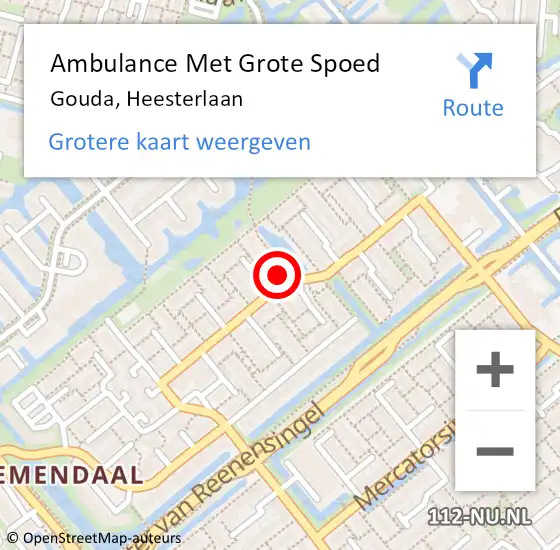 Locatie op kaart van de 112 melding: Ambulance Met Grote Spoed Naar Gouda, Heesterlaan op 16 februari 2023 19:05