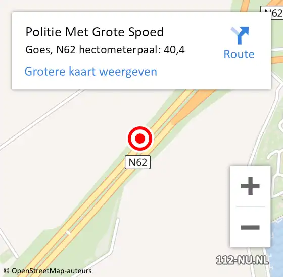 Locatie op kaart van de 112 melding: Politie Met Grote Spoed Naar Goes, N62 hectometerpaal: 40,4 op 16 februari 2023 19:12