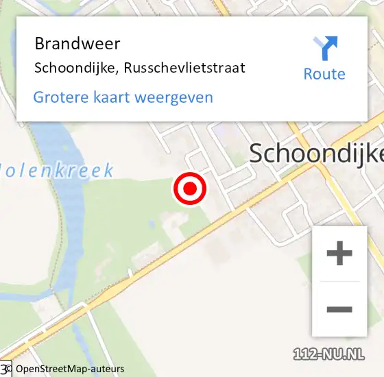 Locatie op kaart van de 112 melding: Brandweer Schoondijke, Russchevlietstraat op 16 februari 2023 19:29
