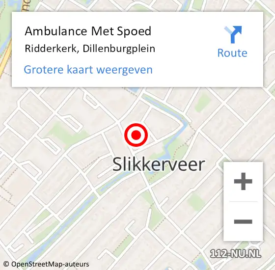 Locatie op kaart van de 112 melding: Ambulance Met Spoed Naar Ridderkerk, Dillenburgplein op 16 februari 2023 19:32