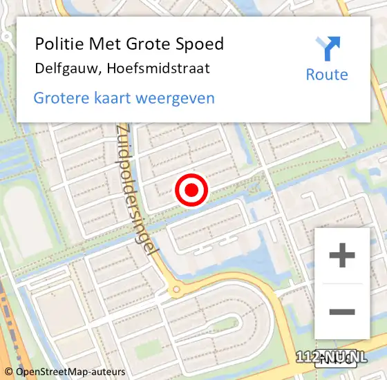 Locatie op kaart van de 112 melding: Politie Met Grote Spoed Naar Delfgauw, Hoefsmidstraat op 16 februari 2023 19:33