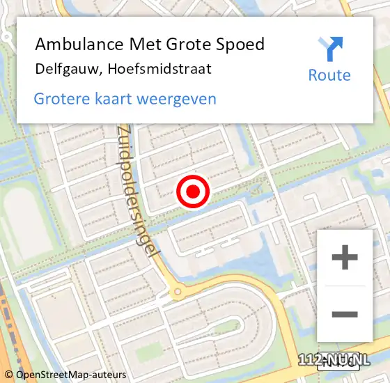 Locatie op kaart van de 112 melding: Ambulance Met Grote Spoed Naar Delfgauw, Hoefsmidstraat op 16 februari 2023 19:33