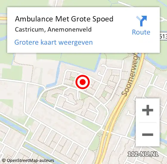 Locatie op kaart van de 112 melding: Ambulance Met Grote Spoed Naar Castricum, Anemonenveld op 16 februari 2023 20:07