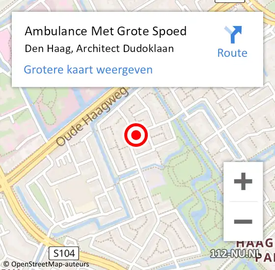 Locatie op kaart van de 112 melding: Ambulance Met Grote Spoed Naar Den Haag, Architect Dudoklaan op 16 februari 2023 20:21