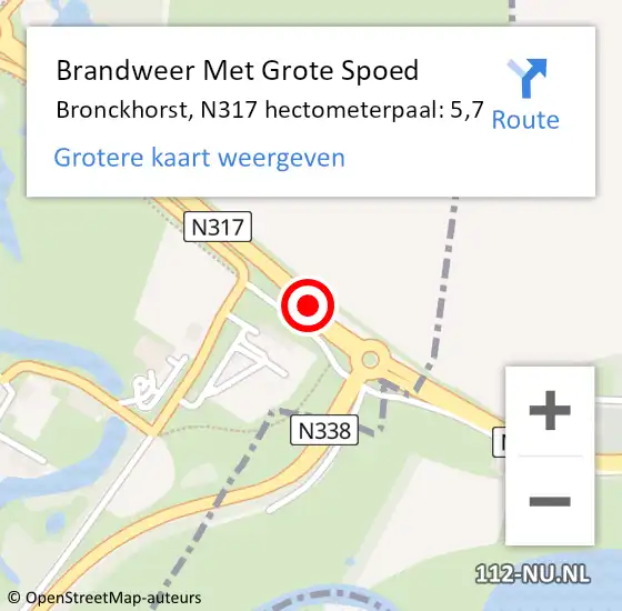 Locatie op kaart van de 112 melding: Brandweer Met Grote Spoed Naar Bronckhorst, N317 hectometerpaal: 5,7 op 16 februari 2023 20:31
