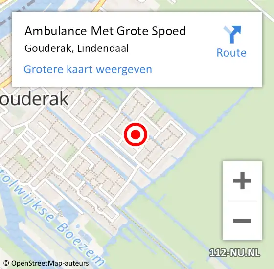 Locatie op kaart van de 112 melding: Ambulance Met Grote Spoed Naar Gouderak, Lindendaal op 16 februari 2023 20:52