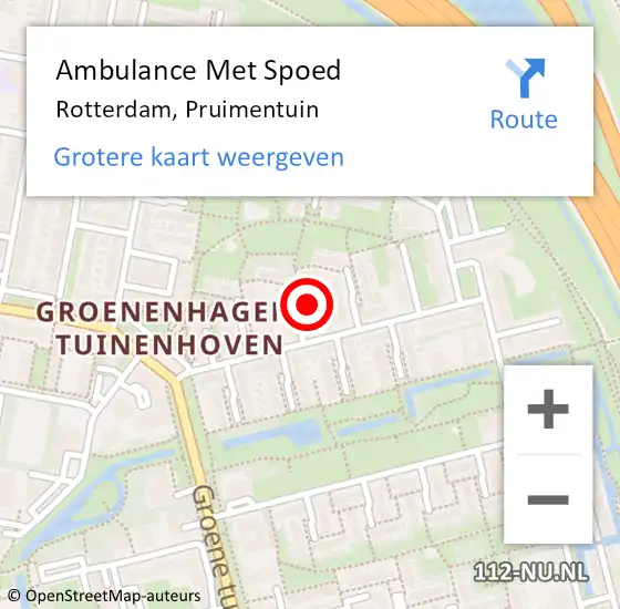 Locatie op kaart van de 112 melding: Ambulance Met Spoed Naar Rotterdam, Pruimentuin op 16 februari 2023 21:18