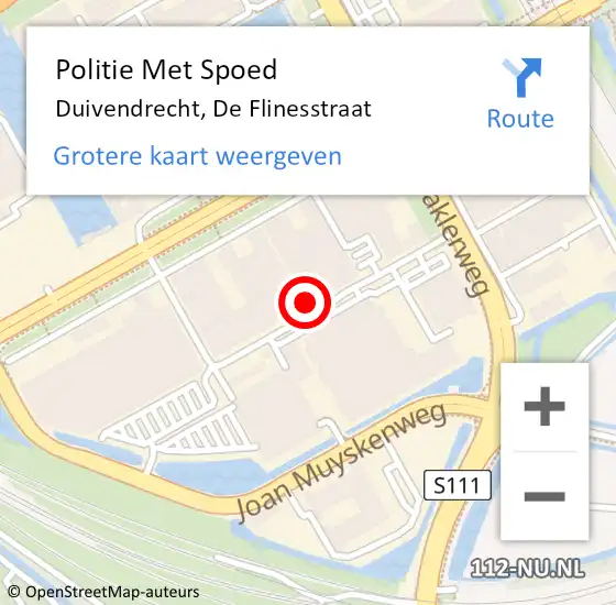 Locatie op kaart van de 112 melding: Politie Met Spoed Naar Duivendrecht, De Flinesstraat op 16 februari 2023 21:30