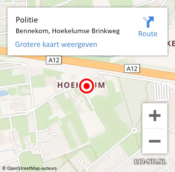 Locatie op kaart van de 112 melding: Politie Bennekom, Hoekelumse Brinkweg op 16 februari 2023 21:37